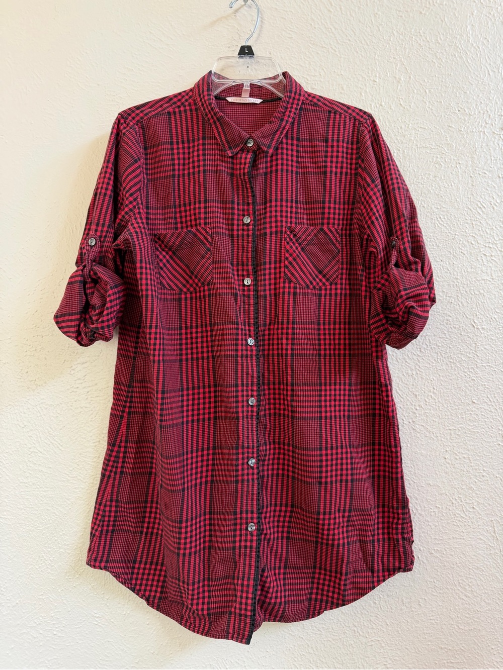 Victoria’s Secret red plaid button up shirt